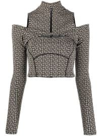 Balmain monogram-pattern long-sleeve Top - at Farfetch